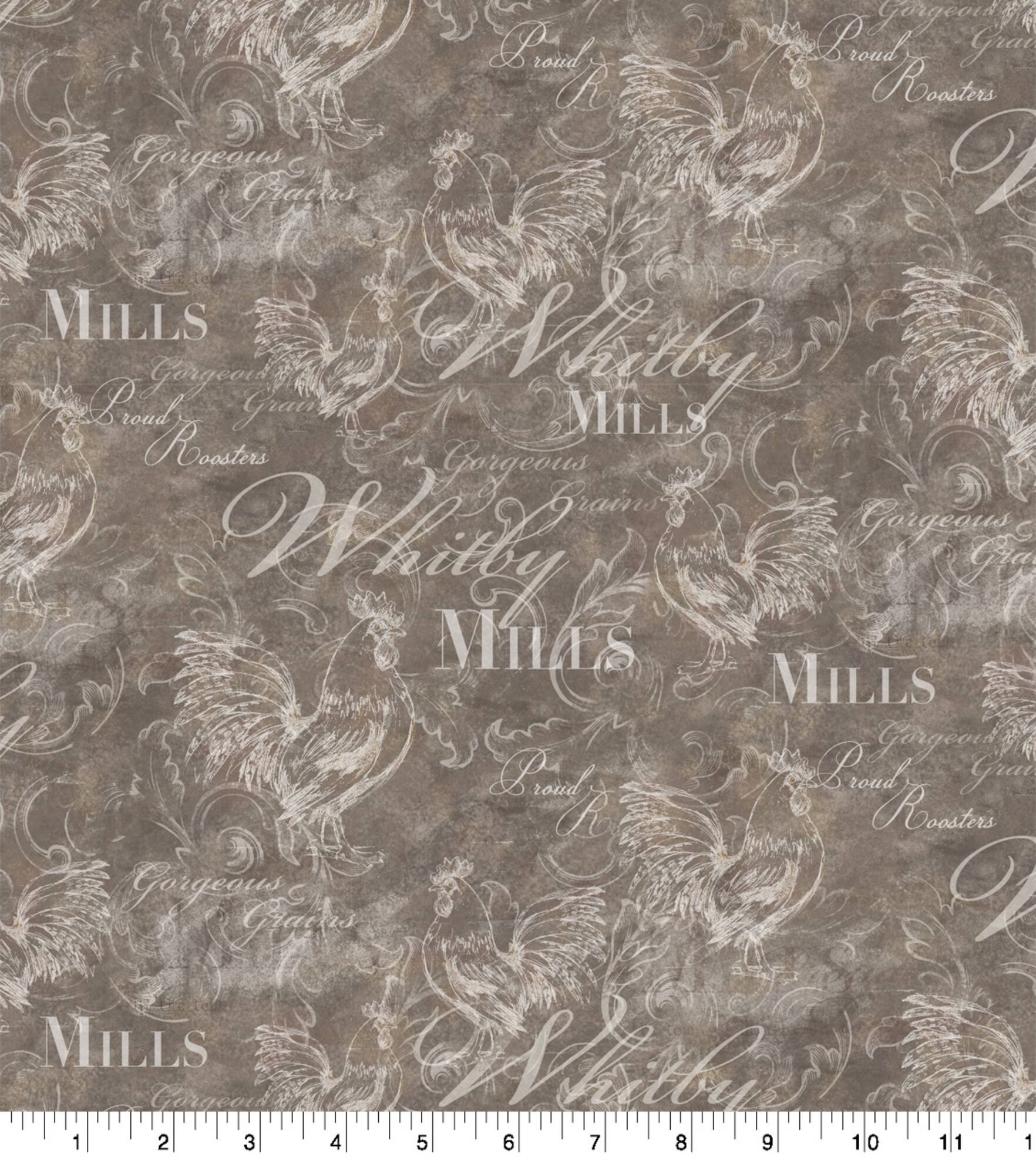 Susan Winget Farmhouse Rooster Script Swirls Cotton Fabric